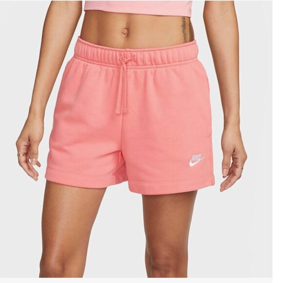 Nike Women's Sportswear Club Fleece Mid-Rise Shorts, Sea Coral/White - Picture 3 of 5